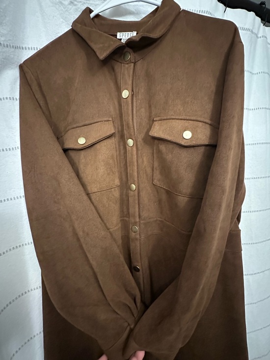 Spense Brown Suede-Look Button Jacket - Picture 10 of 15